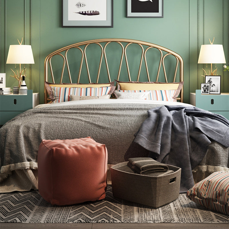 Metal Glam Open-Frame Bed 45" Tall Standard Bed with Headboard