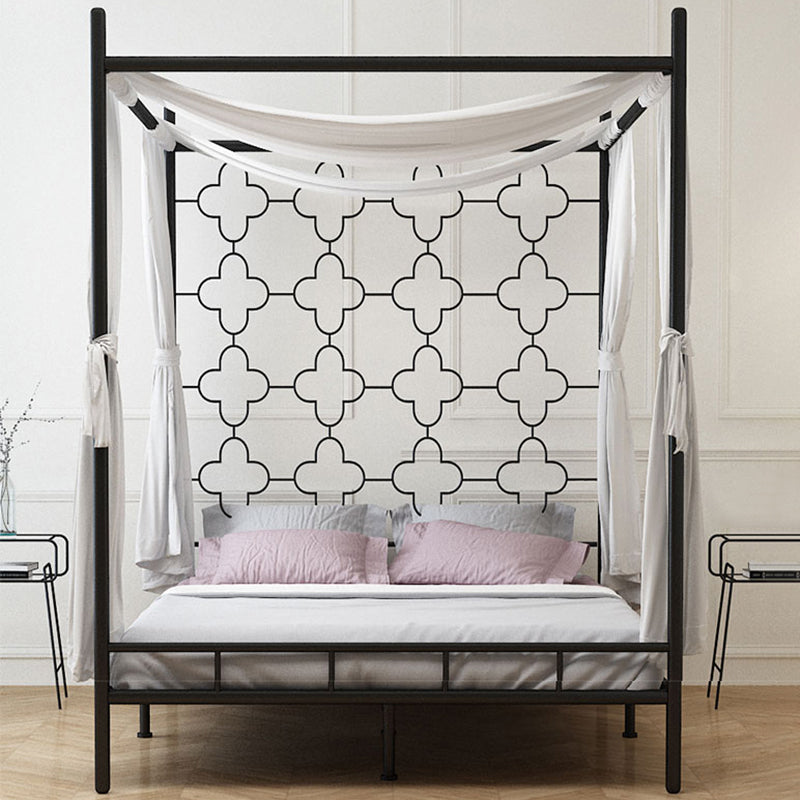Metal Bed Frame Glam Canopy Bed With Headboard and Footboard