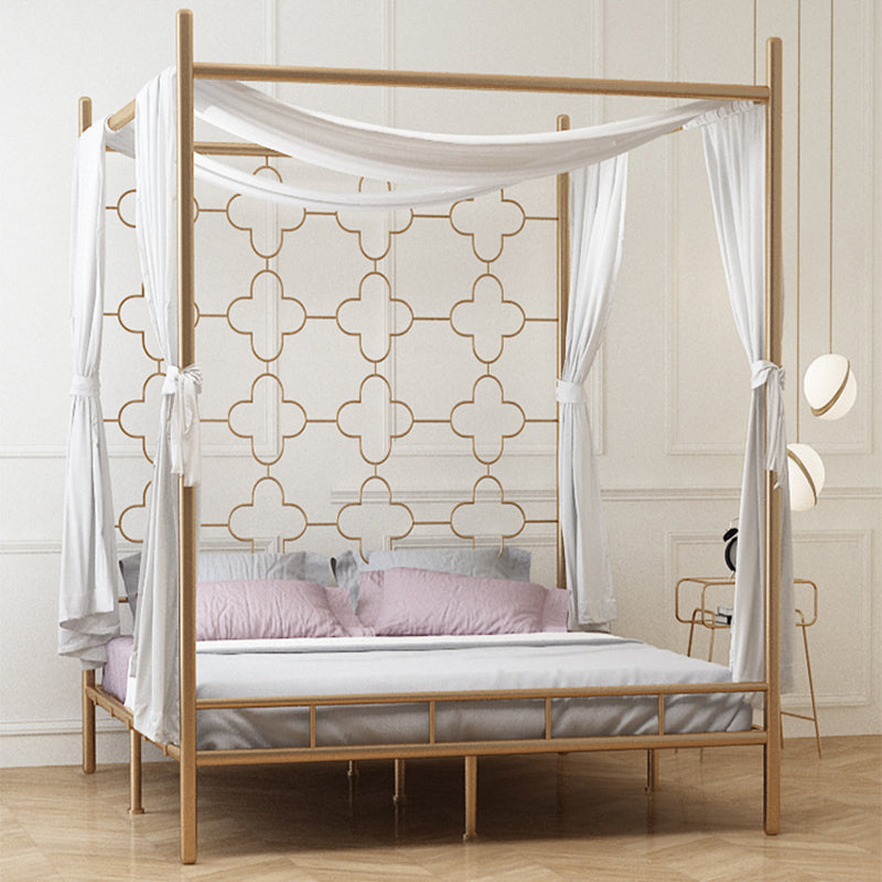Metal Bed Frame Glam Canopy Bed With Headboard and Footboard