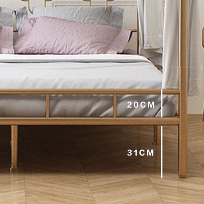 Metal Bed Frame Glam Canopy Bed With Headboard and Footboard