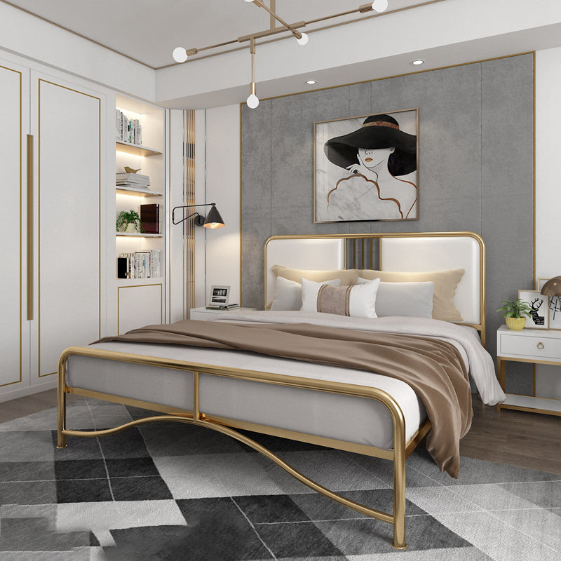 Glam Metal Open-Frame Bed with Rectangular Upholstered Headboard