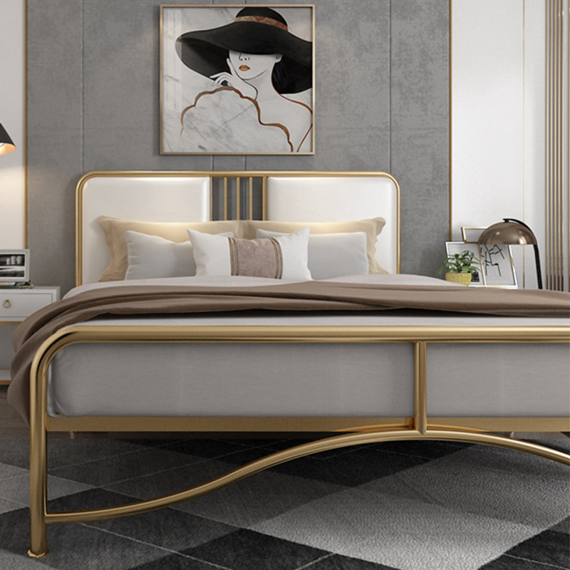 Glam Metal Open-Frame Bed with Rectangular Upholstered Headboard