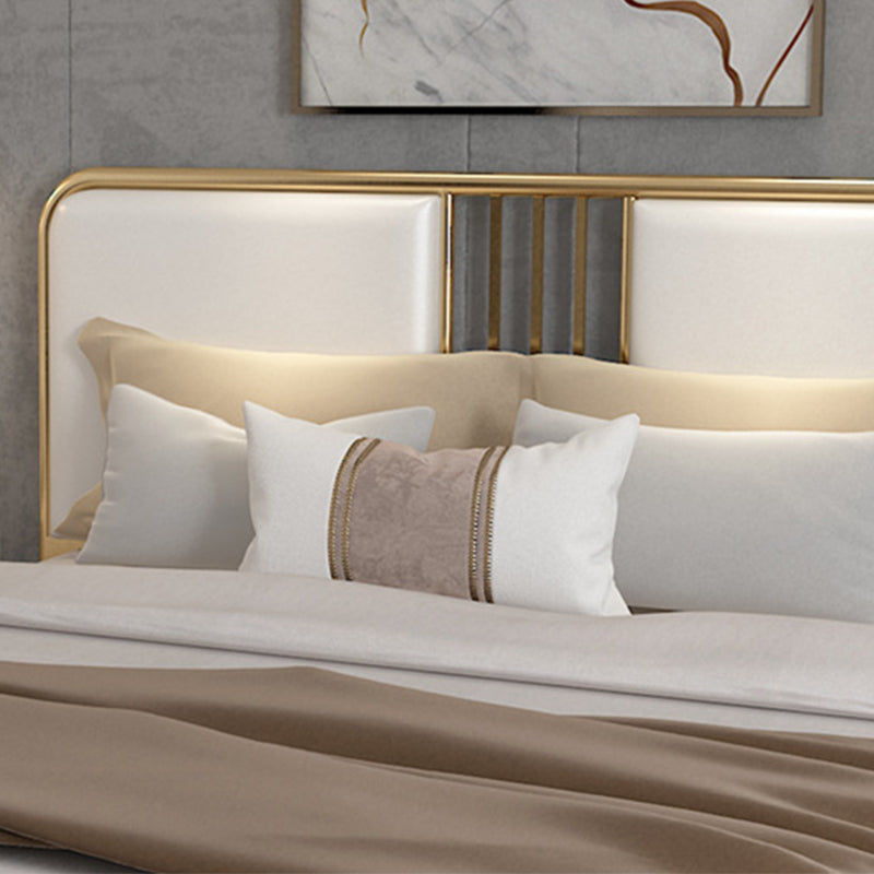 Glam Metal Open-Frame Bed with Rectangular Upholstered Headboard
