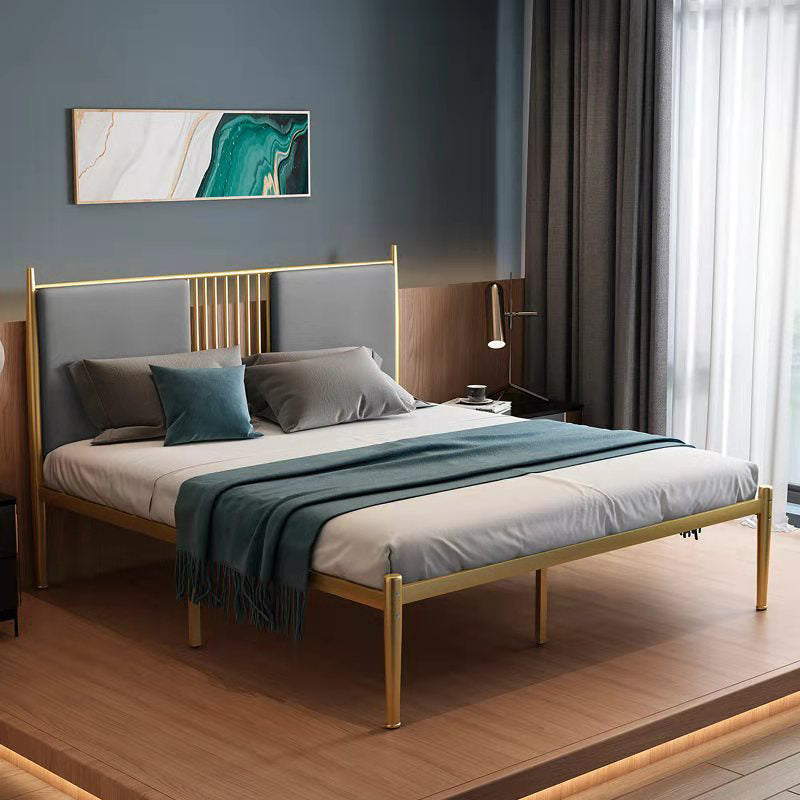 Glam Golden Frame Bed with Metal Legs and Upholstered Headboard