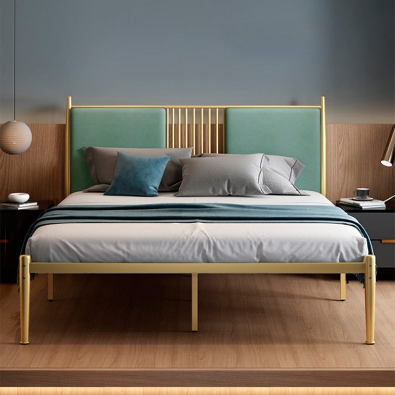 Glam Golden Frame Bed with Metal Legs and Upholstered Headboard