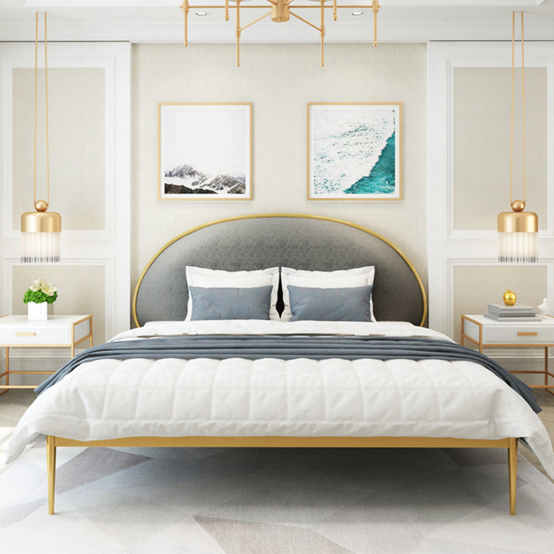 Glam Style Upholstered Headboard Bed with Metal Legs Standard Bed