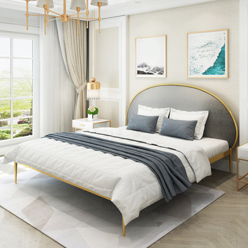 Glam Style Upholstered Headboard Bed with Metal Legs Standard Bed