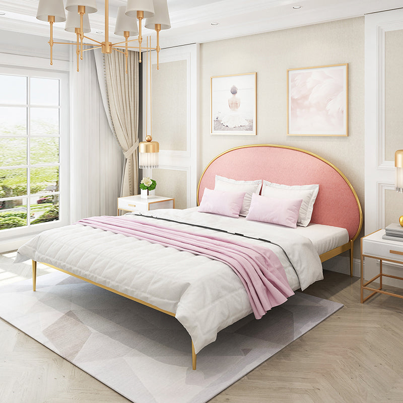 Glam Style Upholstered Headboard Bed with Metal Legs Standard Bed