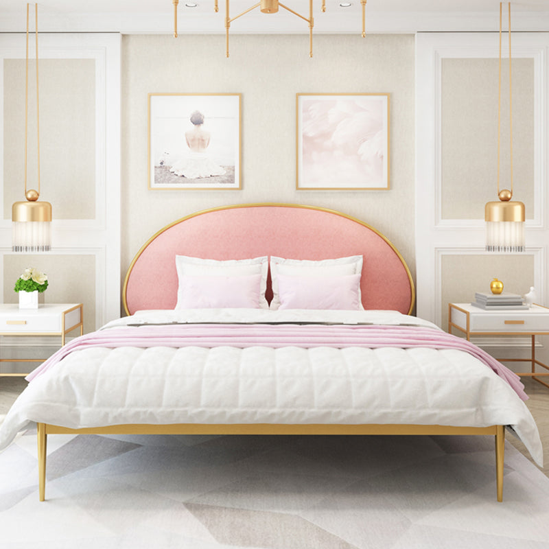 Glam Style Upholstered Headboard Bed with Metal Legs Standard Bed