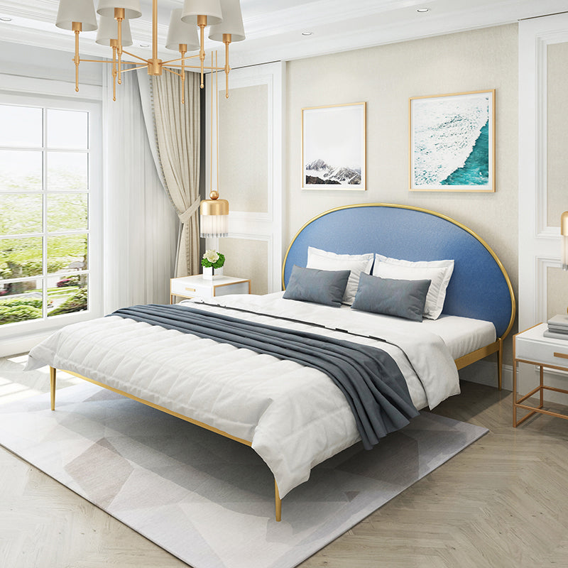 Glam Style Upholstered Headboard Bed with Metal Legs Standard Bed