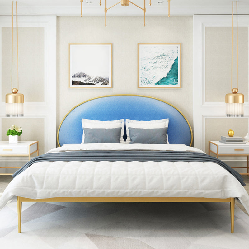 Glam Style Upholstered Headboard Bed with Metal Legs Standard Bed