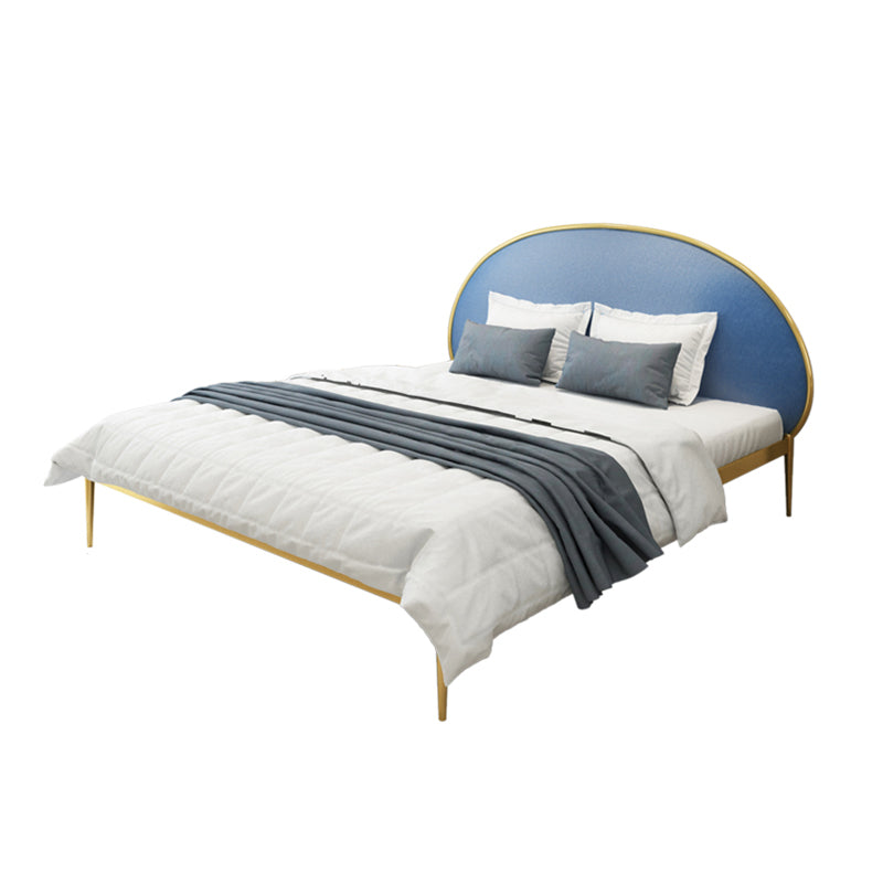 Glam Style Upholstered Headboard Bed with Metal Legs Standard Bed