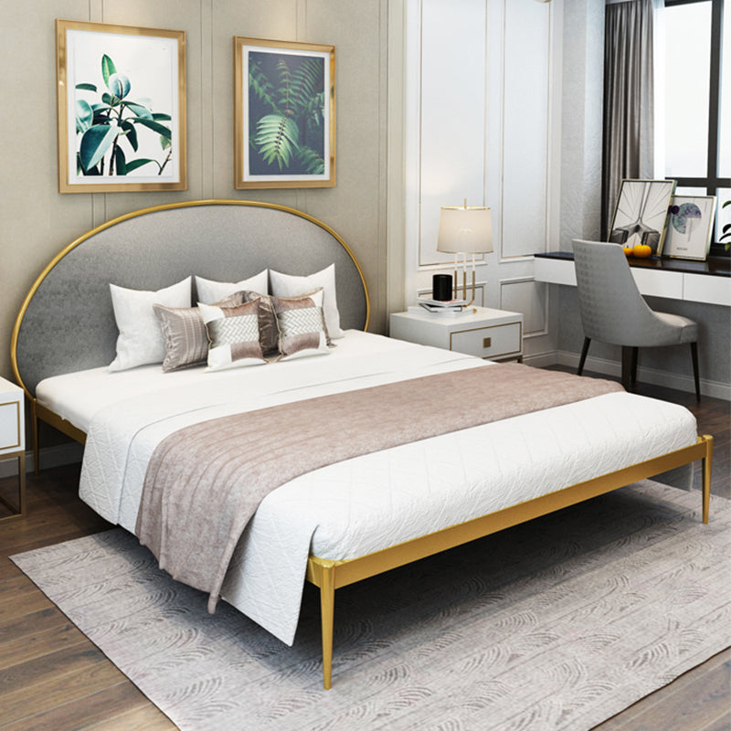 Glam Style Upholstered Headboard Bed with Metal Legs Standard Bed