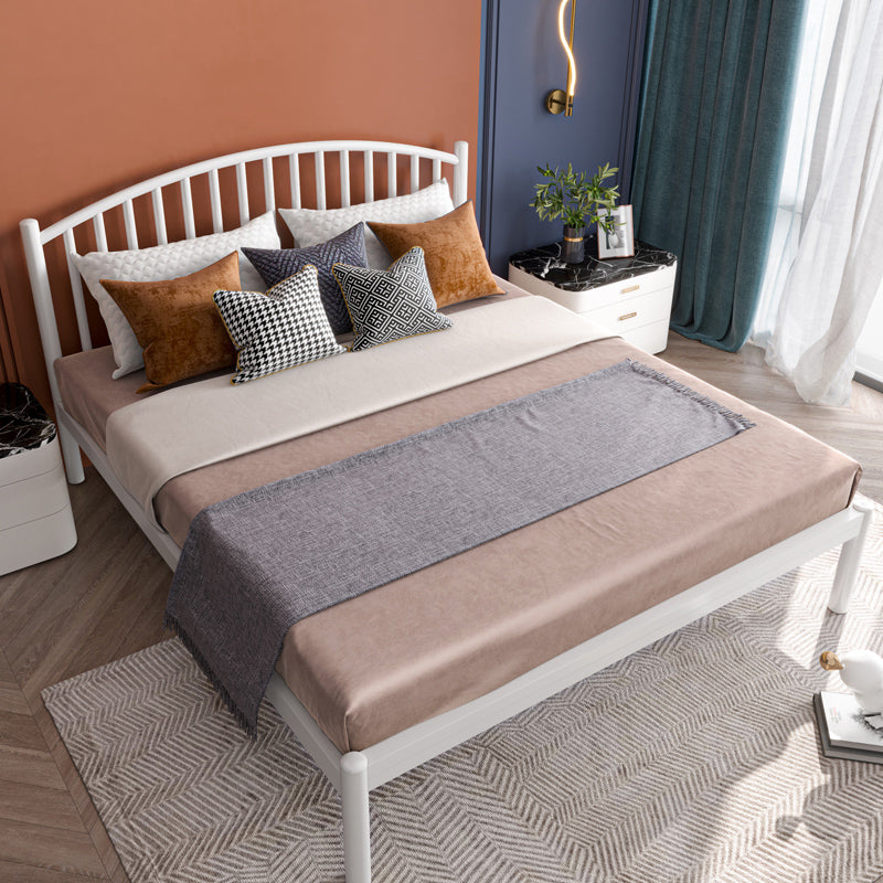 Contemporary Open-Frame Bed with Spindle Headboard in Stainless Steel