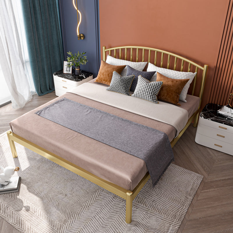 Contemporary Open-Frame Bed with Spindle Headboard in Stainless Steel