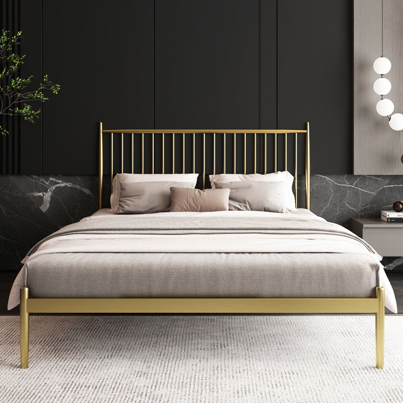 Contemporary Rectangular Spindle Headboard Bed with Metal Legs