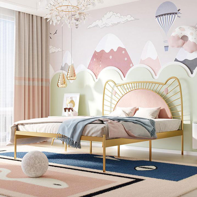 Glam Open-Frame Bed with Upholstered Headboard and Metal Legs