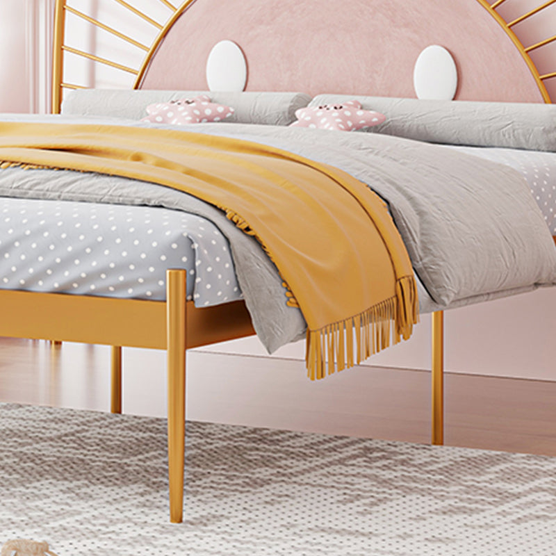 Glam Open-Frame Bed with Upholstered Headboard and Metal Legs