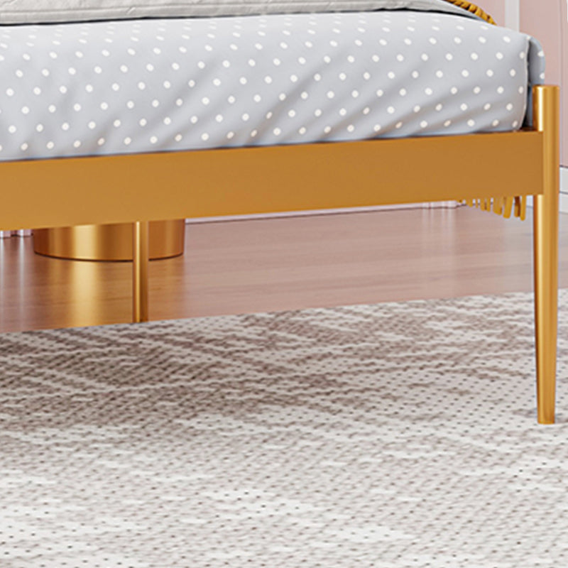 Glam Open-Frame Bed with Upholstered Headboard and Metal Legs