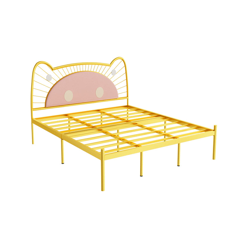 Glam Open-Frame Bed with Upholstered Headboard and Metal Legs