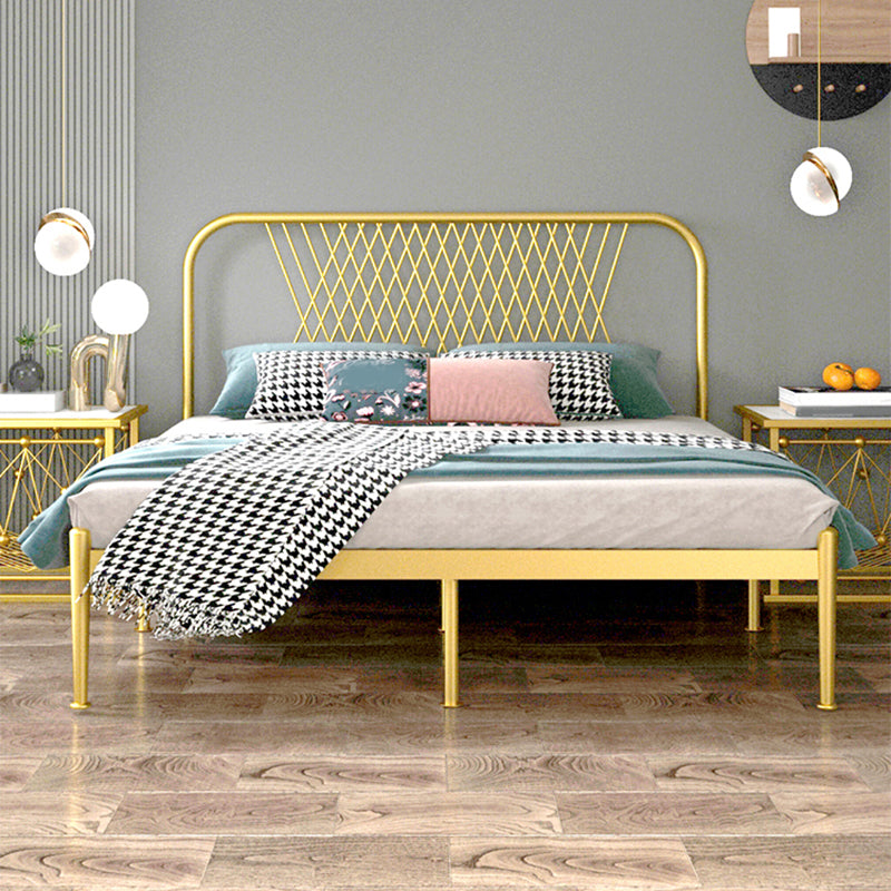 Glam Iron Headboard Bed with Open-Frame and Metal Legs Bed 47.24"