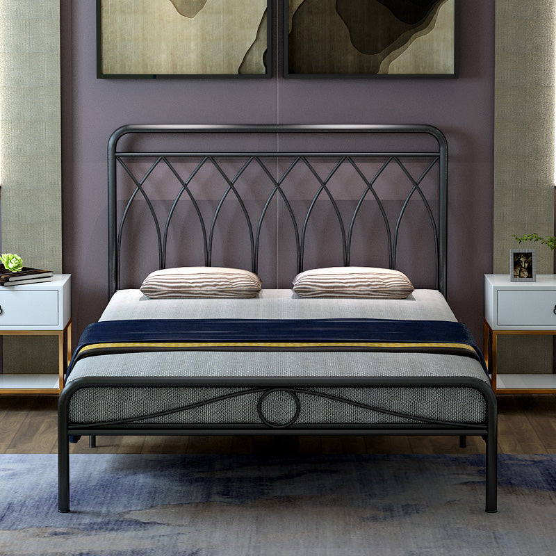 Glam Open-Frame Bed with Iron Frame Headboard and Metal Legs
