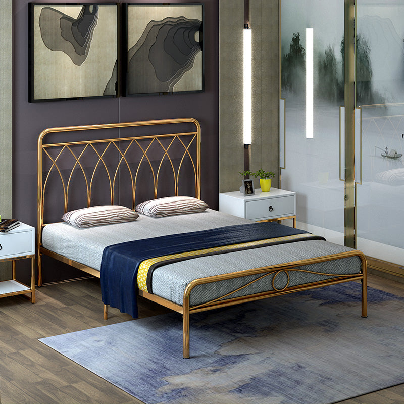 Glam Open-Frame Bed with Iron Frame Headboard and Metal Legs