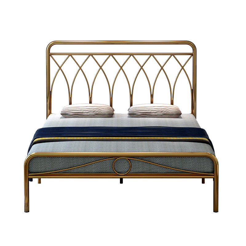 Glam Open-Frame Bed with Iron Frame Headboard and Metal Legs