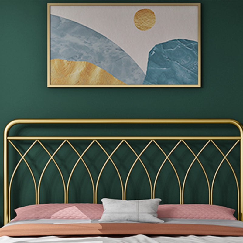 Glam Open-Frame Bed with Iron Frame Headboard and Metal Legs