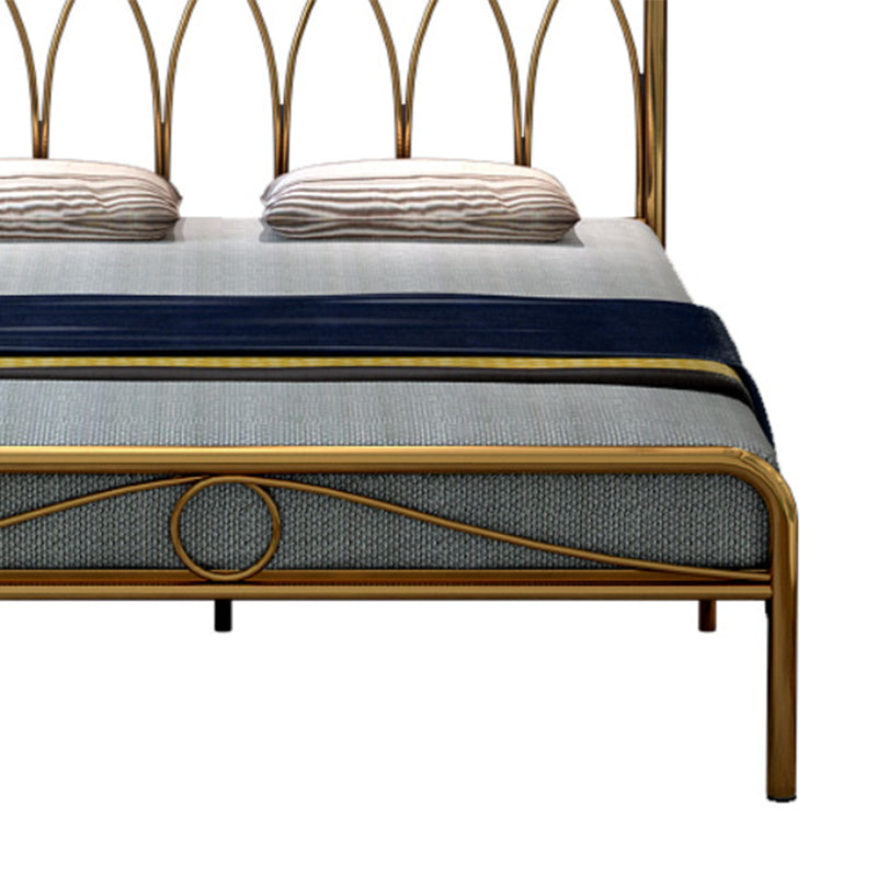 Glam Open-Frame Bed with Iron Frame Headboard and Metal Legs