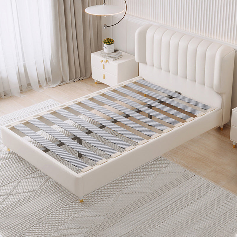 Contemporary White Wingback Bed with Upholstered Headboard Bed