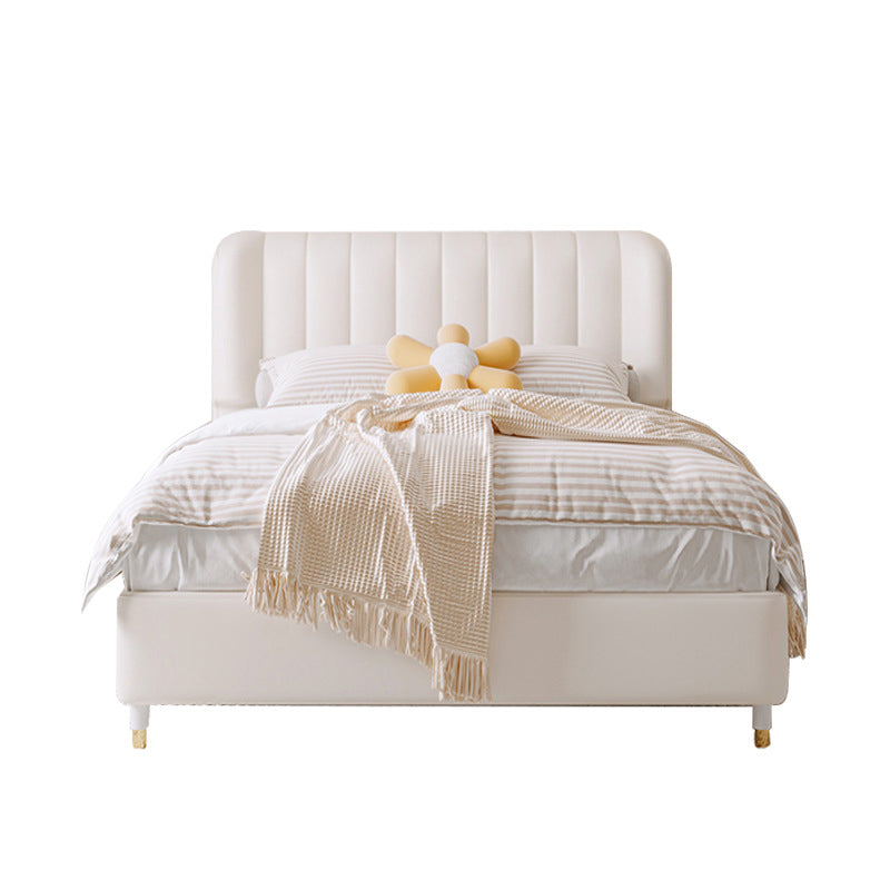 Contemporary White Wingback Bed with Upholstered Headboard Bed