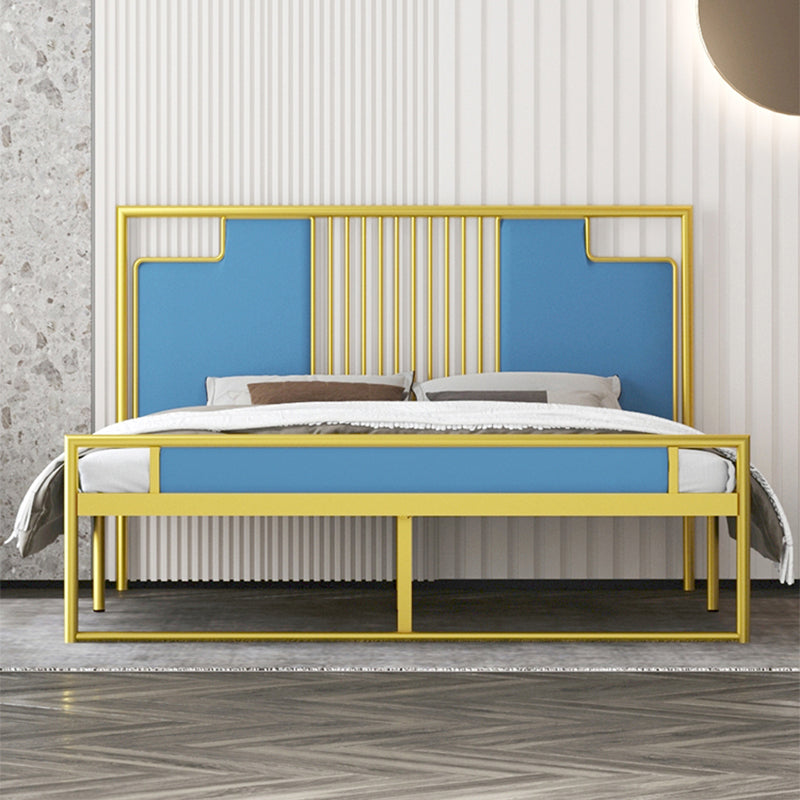Glam Rectangular Headboard Bed with Golden Metal Legs Standard Bed