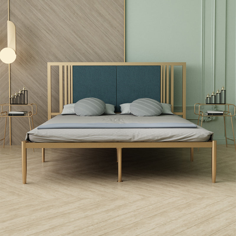 Iron Frame Panel Beb with Rectangle Upholstered Headboard and Metal Legs