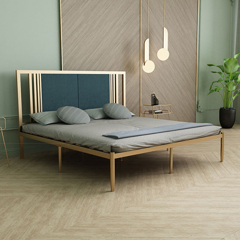 Iron Frame Panel Beb with Rectangle Upholstered Headboard and Metal Legs
