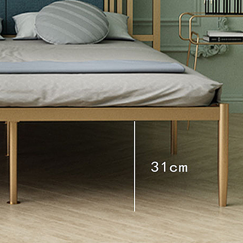 Iron Frame Panel Beb with Rectangle Upholstered Headboard and Metal Legs