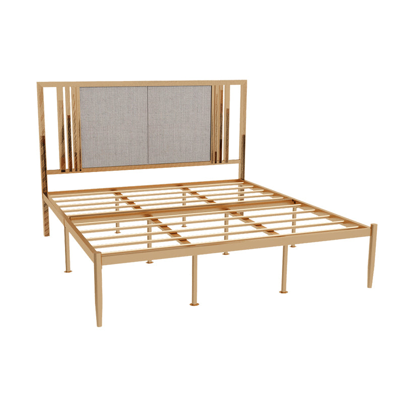 Iron Frame Panel Beb with Rectangle Upholstered Headboard and Metal Legs