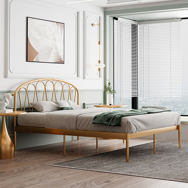 Iron Open-Frame Bed with Arched Headboard and Metal Legs Bed