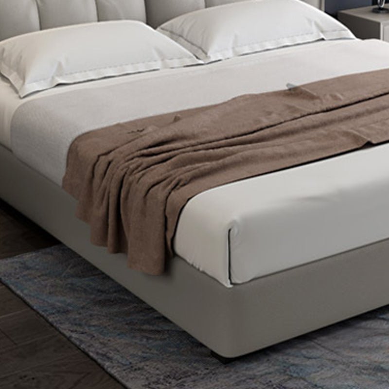 Modern Grey Wingback Bed with Rectangle Faux Leather Headboard