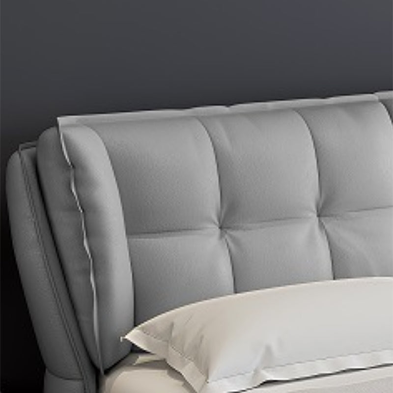 Modern Grey Wingback Bed with Rectangle Faux Leather Headboard