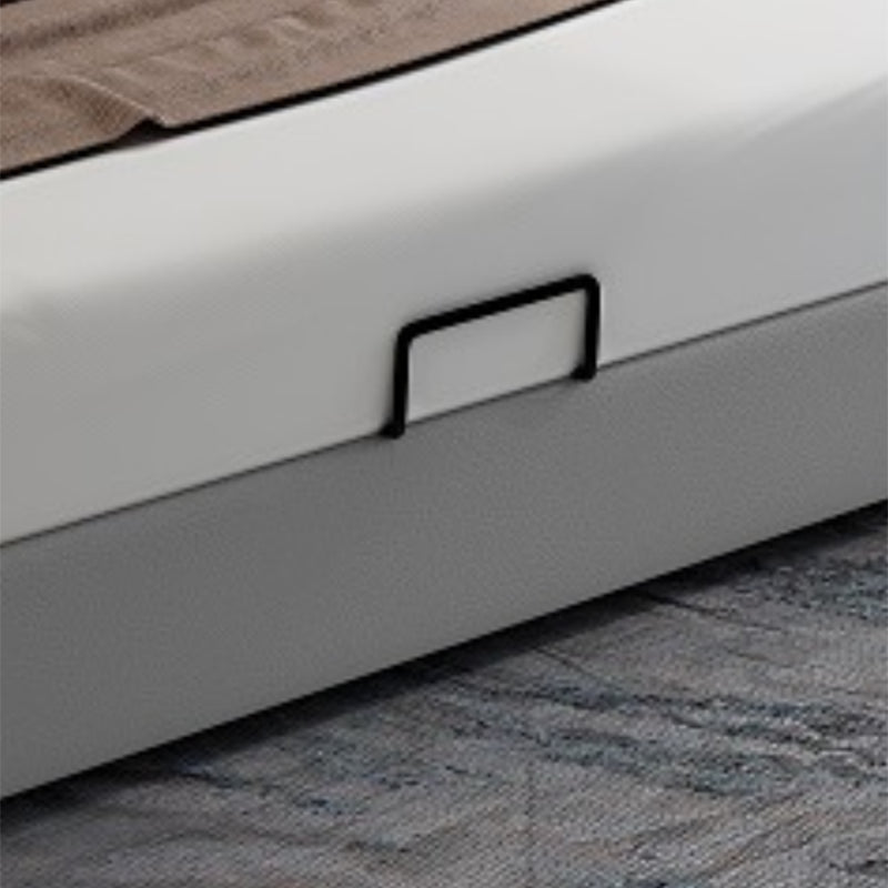 Modern Grey Wingback Bed with Rectangle Faux Leather Headboard