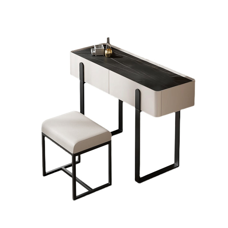Contemporary Stone Top Vanity Desk 2-Drawer Dressing Table with Stool
