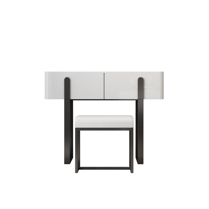 Contemporary Stone Top Vanity Desk 2-Drawer Dressing Table with Stool