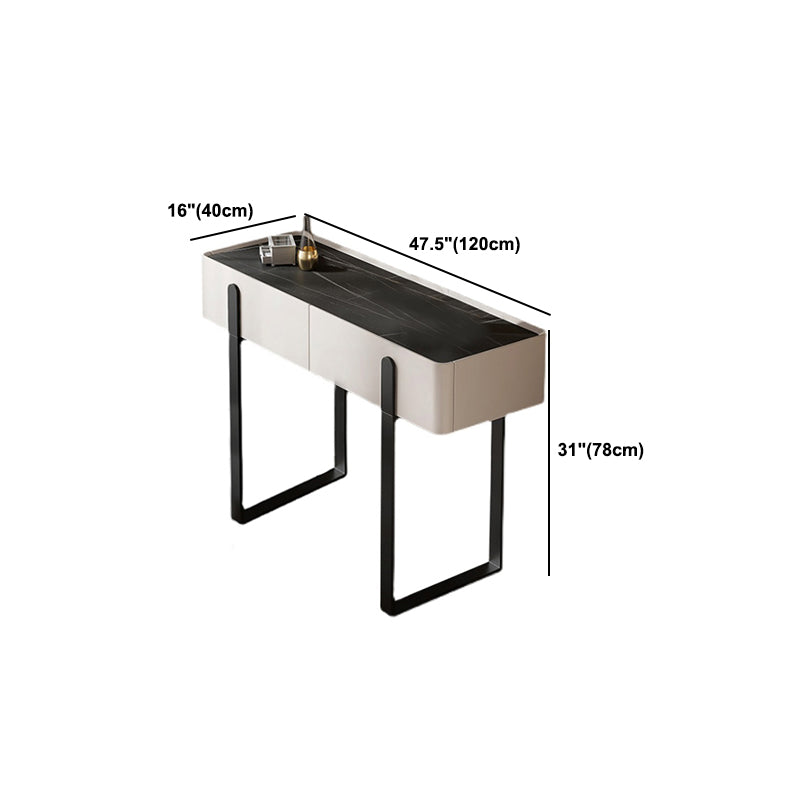 Contemporary Stone Top Vanity Desk 2-Drawer Dressing Table with Stool
