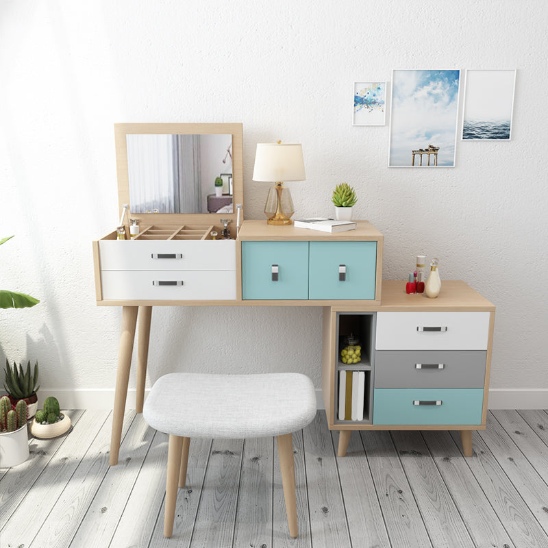 Wooden Flip-top Vanity Set Modern Natural Vanity Desk with Drawers