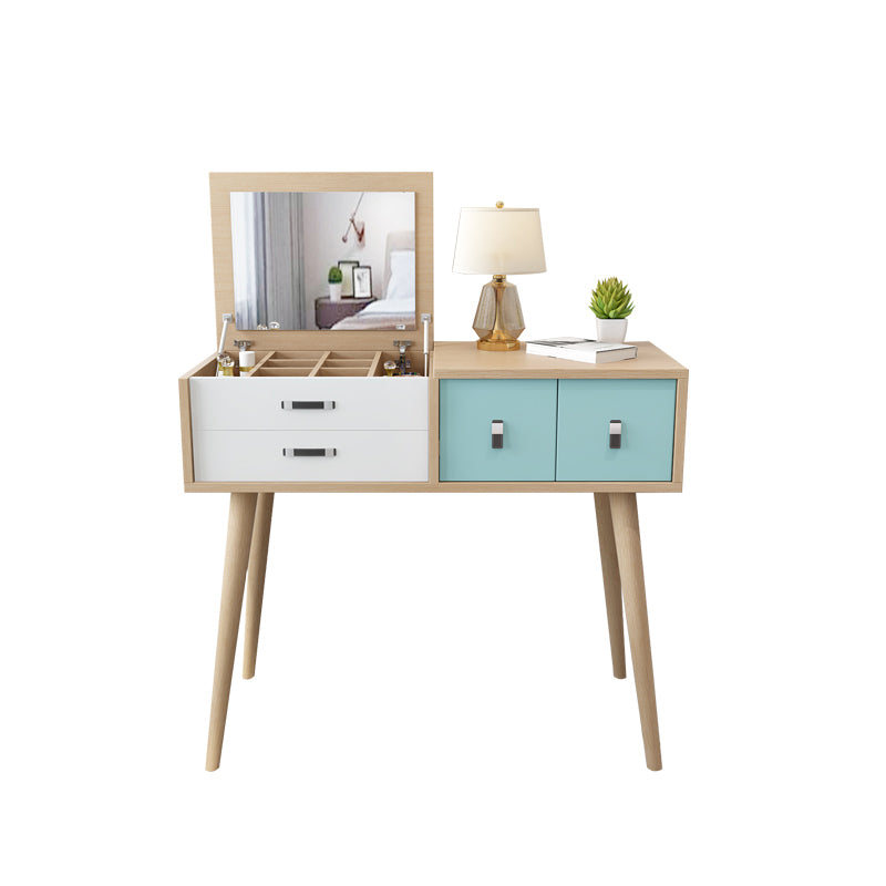 Wooden Flip-top Vanity Set Modern Natural Vanity Desk with Drawers