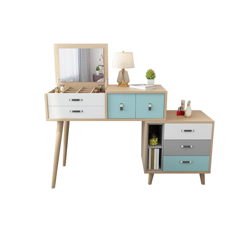 Wooden Flip-top Vanity Set Modern Natural Vanity Desk with Drawers