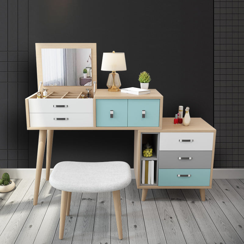 Wooden Flip-top Vanity Set Modern Natural Vanity Desk with Drawers