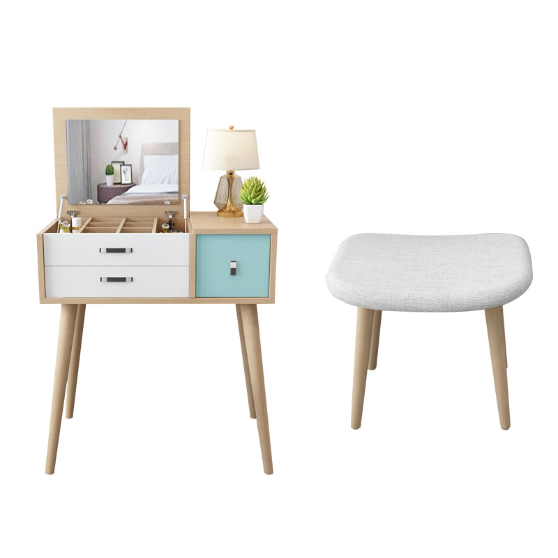 Wooden Flip-top Vanity Set Modern Natural Vanity Desk with Drawers