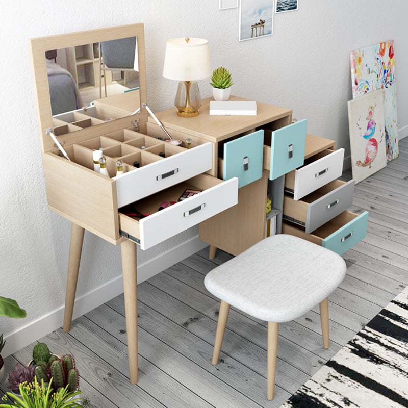 Wooden Flip-top Vanity Set Modern Natural Vanity Desk with Drawers